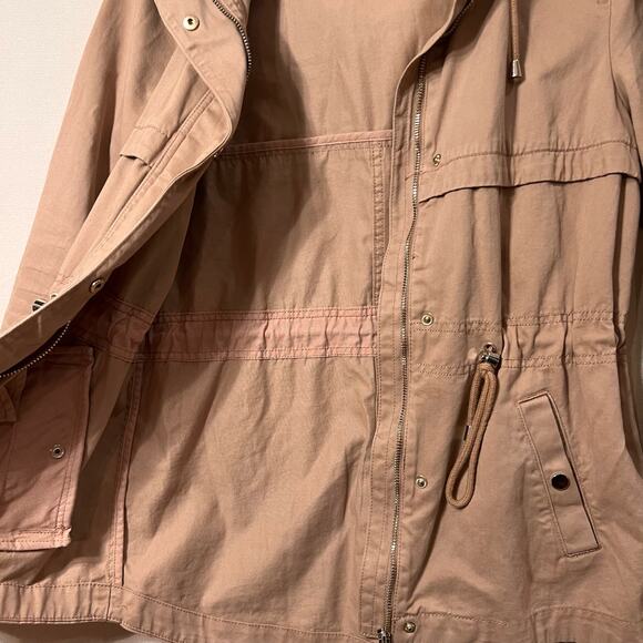 H&M Divided Dusty Pink Mauve Utility Jacket Lightweight Cotton Zip Front Hoodie - Picture 6 of 13